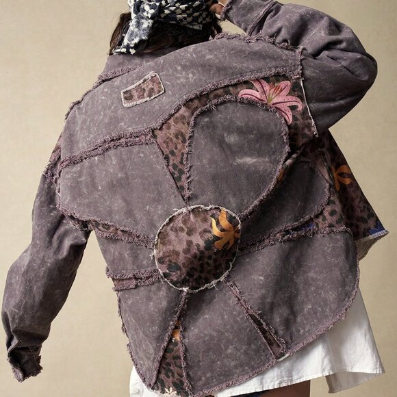 Multicolor Boho Women's Leopard Print Casual Woven Jacket - Picture 5 of 7